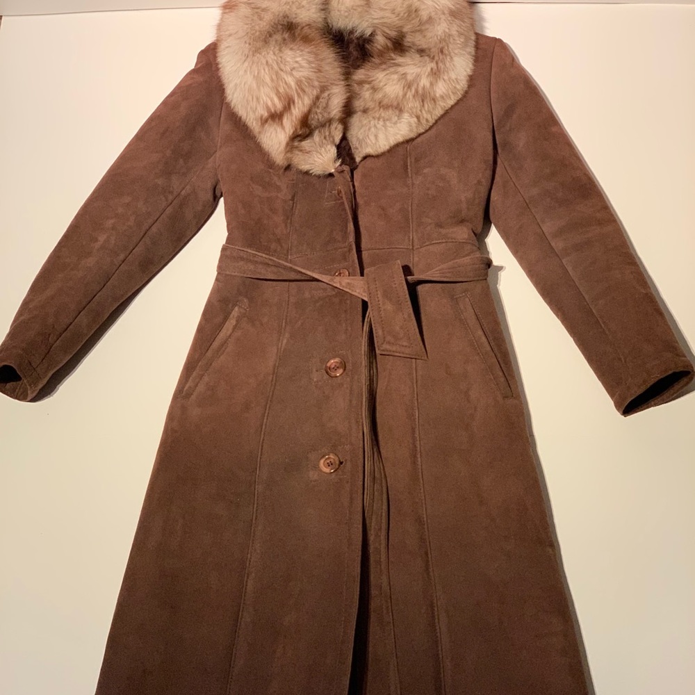 Vintage Leather Attic Brown Suede Faux Fur Coat